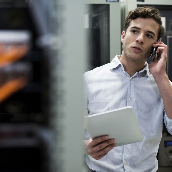 A young man on the phone