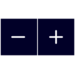 Minimalistisches schwarzes und weißes Bild, das ein Minuszeichen und ein Pluszeichen auf einem dunklen Hintergrund darstellt.
