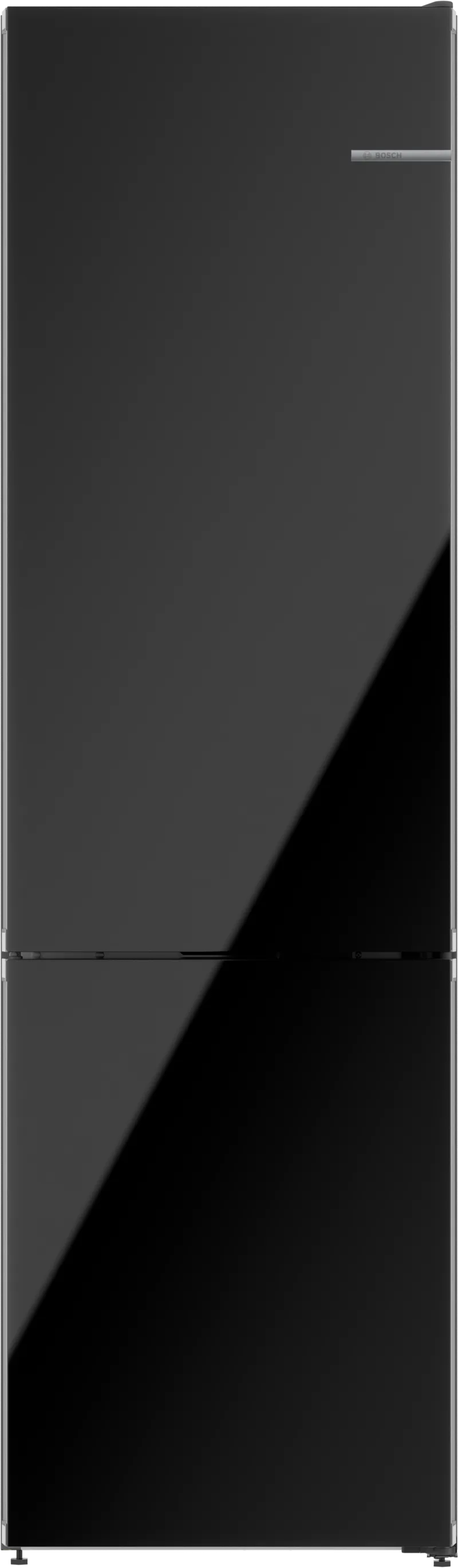800 Series Free-standing fridge-freezer with freezer at bottom, glass door 24'' Black, Total No Frost