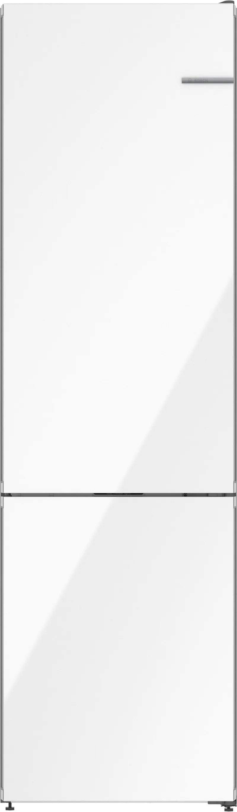 800 Series Free-standing fridge-freezer with freezer at bottom, glass door 24'' White, Total No Frost